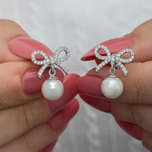Gümüş Fiyonk İnci Kadın Çivili Küpe Çok Renkli