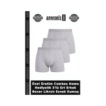 Armoris Özel Üretim Combos Home Hediyelik 3'lü Gri Erkek Boxer Likralı Esnek Kumaş