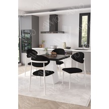 Avvio Elizya Beyaz Polo Metal Sandalye 90x90 Kare Yemek Masası Mutfak Masası Masa Sandalye Takımı Siyah Mermer