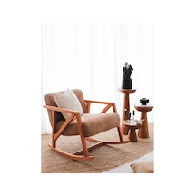 Sallanan Ahşap Berjer Kadife Camel