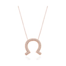 Zirkon Taşlı Rose Altın Kaplamalı Nal Gümüş Kolye Gold - Rose Gold - Gümüş