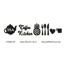 Arliadesign 9 Parça Dekoratif Mutfak Duvar Süsü 60 30 Cm Siyah Mdf Coffee Kitchen Çaydanlık Çatal Kaşık Seti