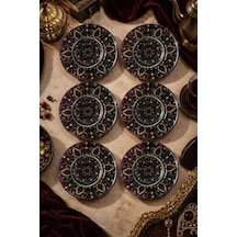 6 Lı Cam Çay Tabağı - Yakut Mücevher Desenli 12 Cm - 6 Adet Çay Tabak Siyah