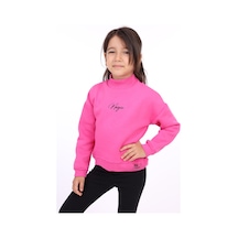 Toontoy Kız Çocuk Relax Fit Dik Yaka Düşük Omuz Nakış Baskılı Sweatshirt - 3 İplik Şardonlu Fuşya