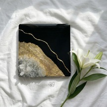Geode Nero Kuvars Taşlı Modern Epoksi Duvar Tablosu Enerjisel & Dekoratif Sanat 20x20 Cm