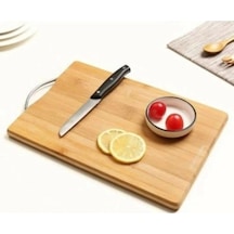 Bambu Metal Saplı Ekmek Kesme Tahtası 30x20x1,8 Cm Royaleks-67459 Çok Renkli
