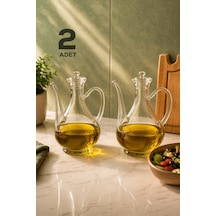 Porsima 5323 2li Borosilikat Cam İbrik Model Zeytinyağ Şişesi Takımı - 2li Yağlık Ve Sirkelik Seti 750ml+750ml Cam Şeffaf