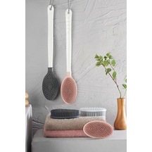 Uzun Saplı Silikon Vücut Ve Masaj Fırçası Banyo Lifi Ergonomik Saplı, Çift Yüzeyli Duş Fırçası Renk Stok Durumuna Göre Gönderilir Açık Ceviz