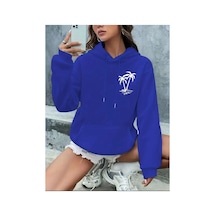 Medinenur Palmiye Baskılı Cepli Kapüşonlu Sweatshirt Lacivert