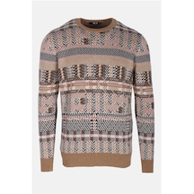 Erkek Triko Camel Bisiklet Yaka Desenli Slim Fit Pamuklu Kazak Ncs Jeans 3721-camel Camel