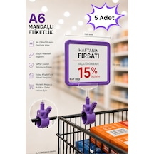 5 Adet - A6 Fiyatlık Mandallı Etiketlik Sepet Raf Askılık Fiyat Etiketi Çerçeveli Market Mağaza Mor