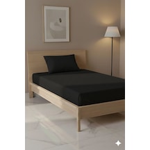 %100 Pamuk Ranforce Premium Tek Kişilik Çarşaf Seti - Siyah Siyah