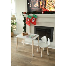 White Mickey Fare 1 Masa + 1 Sandalye (Çocuklar için Yaz-Sil Montessori Aktivite ve Etkinlik Masa Sandalye Takımı)