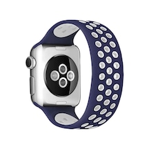 Apple Watch 38mm Uyumlu Ayarlı Delikli Silikon Kordon - Lacivert-beyaz