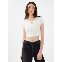 LOFT Crop Kadın Tshirt K.kol Lf2040462 Q1.v1 Ekru
