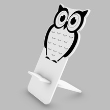 1 Fark - Ahşap Masaüstü Figürlü Telefon Standı -  Baykuş - Beyaz