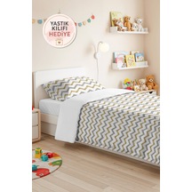 Geometrik Zigzag Sarı Genç Odası Tek Kişilik Pike Takımı-gri Modern 160x220 Cm Kapitone Yatak Örtüsü Fısıltılı Fildişi Buharı