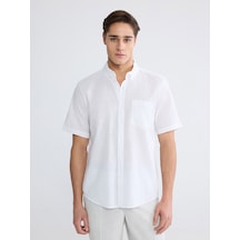 Lcwaıkıkı Classic Beyaz Regular Fit Keten Karışımlı Erkek Gömlek