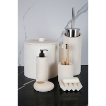 Betonmall 8 Parça Banyo Seti Sıvı Katı Sabunluk Diş Fırçalık Çöp Kovası Mumluk Tuvalet Fırçası - Krem Krem