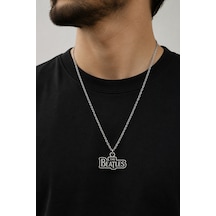 The Beatles Logo Detaylı Siyah Gümüş Renk Müzik Grubu Kolyesi Hediye Çok renkli