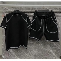 Tarzyeri Unisex Karoyaka Dikişli Şortlu Takım - Siyah 001