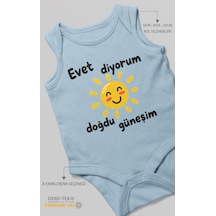 Morivokids Evet Diyorum Doğdu Güneşim Sıfır Kollu Bebek Zıbını %100 Pamuk Bebe Mavisi