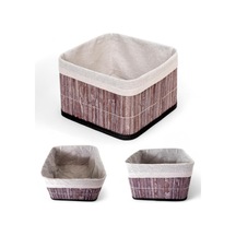 Çok Amaçlı Saklama Kutusu Düzenleyici Kare Organizer Dekoratif Bambu Düzenleyici Gri 20x20x13cm Çok Renkli
