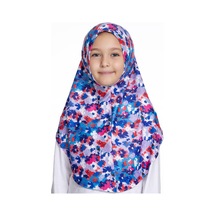 İndigo Pratik Hazır Geçmeli Genç Tesettür Bone Jakar Desenli Hijab 2408 24 İndigo