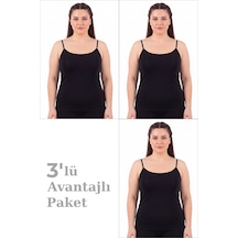 Arma Yıldız Kadın Büyük Beden İp Askılı Atlet Pamuklu Likralı Yumuşak Esnek Kumaş 3'lü Paket SIYAH