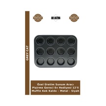 Özel Üretim Sunum Aracı Pişirme Gereci Ev Hediyesi 12'li Muffin Kek Kalıbı - Metal - Siyah Çok Renkli
