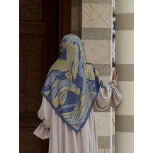 Qalortex Scarf Pamuklu Soft Âmine Desen Eşarp-limon/indigo