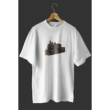 Noıssey -wed Lokomotif Tasarım Baskılı Oversize T-shirt Tişört Beyaz