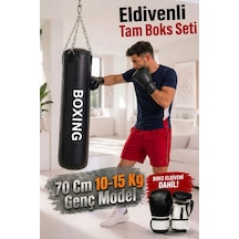 70 Cm x 25 Cm Siyah Boks Torbası + Boks Eldiveni + Tavan Kancası Siyah