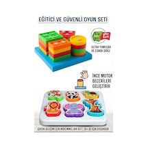 Oyuncak Eğitici Set Neşeli Hayvanlar Bultak + Yumuşak Geometri Şekiller Set