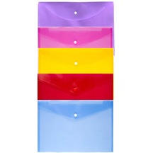 A4 Renkli Şeffaf Çıtçıtlı Zarf Dosya 5 Adet