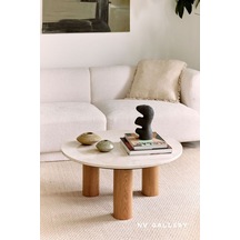 Gallery, Yeni Nesil Modern Orta Sehpa, Mermer Desen Ve Natural Ahşap Ayak