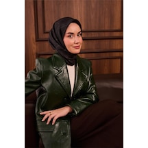 Silk Home Twill İpek Eşarp Koyu Yeşil Yeşil Yeşil Gri Desenli Tok Duruşlu 90x90 Çok Renkli