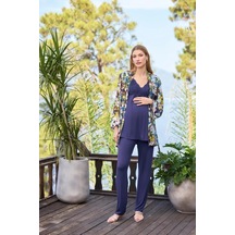 Monamise 25054 Lacivert 3'lü Hamile Lohusa Pijama Sabahlık Takım