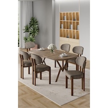 Canisa Radon Serisi Mdf 90x168 Sabit Atlantik Çam Mutfak Masa Takımı 6 Cappucino Sandalye Atlantik Çam Masa Cappucino Sandalye