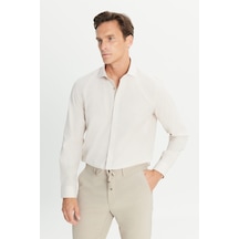 Erkek Beyaz Vızon Slim Fit Dar Kesim Klasik Yaka Pamuklu Armürlü Gömlek Beyaz Vızon