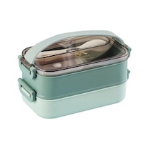 Lunchbox Çelik Beslenme Kabı 2 Kat 1200 Ml Yemek Kabı Yeşil Mavi - Yeşil - Sarı