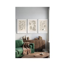 Beyaz Ahşap Çerçeveli Minimalist Botanik Yaprak Üçlü Duvar Tablosu Modern Doğal Dekorasyon Kabartma Görünümlüdür Beyaz