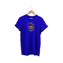 Widi Palmiye Baskılı Mavi T-shirt Saks Mavi