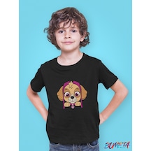 Bumeta Pembe Patiler Görevde Paw Patrol Çocuk Tişört T-shirt Siyah