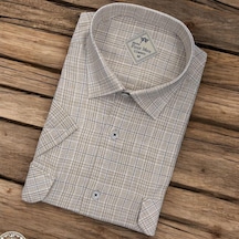 Linen Keten Klasik Kısa Kollu İki Cepli Kapaklı Krem Baba Gömleği Regular Kalıp -10127 Krem