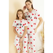 Siyah İnci Pamuklu Bisiklet Yaka Örme Pijama Takım25107148 Ekru