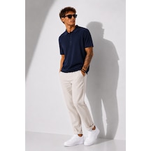 Ribana Erkek Kısa Kollu Fitilli Yarım Düğme Kapama Polo Yaka T-shirt 26001 Lacivert