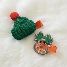 Noel Temalı 2'li Toka Seti Şapka + Geyik Christmas Hair Clip Set-209 Yeşil