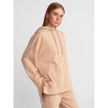 Dilvin 40403 Dikiş Esprili Yırtmaçlı Sweat Camel
