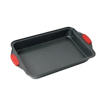 Qerhome Silikon Saplı Dikdörtgen Fırın Tepsisi Metal Yanmaz Yapışmaz 40 Cm Siyah